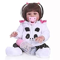 iCradle Angelbaby Silicone Full Body Vinyl Girl Reborn Toddler and Baby Dolls That Looks Real Waterproof Short Brown Hair 19 inch 49cm Newborn Bebe Dolls with Panda Clothes