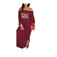 Nhicdns Womens Plus Size Bodycon Maxi Dress Off The Shoulder Summer Bohemian Colorful Print Casual Long Sleeves Split Romper Red S…