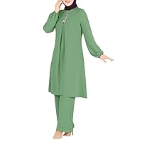 ODIZLI Abayas Dress For Women Muslim Long Sleeve Loose Top Pants 2 Pcs Dubai Islamic Muslim Women Matching Sets