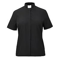 BLESSUME Women Clergy Tab Collared Shirt Long/Short Sleeve Button-Down Blouse