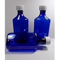 Lot of 5 Cobalt Blue Graduated Oval 8 Ounce RX Medicine/Liquor Bottles w/Caps