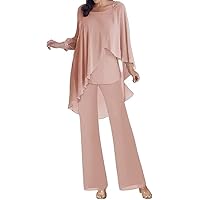 3 Pieces Chiffon Mother of The Bride Dresses Pant Suits with 3/4 Sleeves for Wedding Party DustyRose