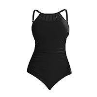 Sexy Swimsuit Women's Solid Color Covering Belly and Slimming Mesh Stitching Swimsuit Large Size Bikini