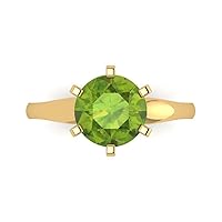 Clara Pucci 2.6 ct Round Cut Solitaire Green Peridot Excellent Classic Anniversary Promise Bridal ring Solid 18K Yellow Gold for Women