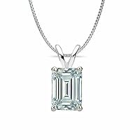 3.00 Ct Emerald Natural White Moissanite Diamond Solitaire Pendant Necklace 14k White Gold Plated