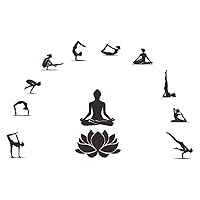 Yoga Wall Decals with 10 Poses - Removable PVC Stickers for Yoga Center or Classroom - Meditation Girl Relaxation Wall Mural - Lotus Hinduism Stickers - Effect 46
