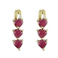 Stunning Gf Ruby Natural Gemstone Heart Shape Stud Engagement Earrings 925 Sterling Silver Jewelry | Yellow Gold Plated