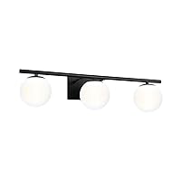 New Bathroom Vanity Light Fixtures 3 Lights Brushed Black Milk White Globe Glass Shade Modern Wall Bar Sconce Over Mirror (Exclude G9 Bulb)