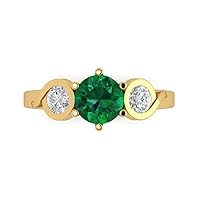 Clara Pucci 1.82ct Round Cut 3 stone Solitaire Simulated Green Emerald designer Modern Statement with accent Ring Solid 14k Yellow Gold