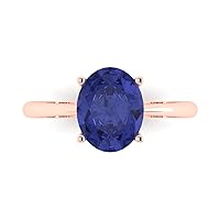 2.55 Oval Cut Solitaire Genuine Simulated Blue Tanzanite 4-Prong Stunning Classic Statement Ring 14k Rose Gold for Women