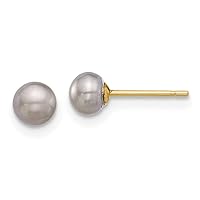 14k Gold 4 5mm Grey Button Freshwater Cultured Pearl Stud Post Earrings Measures 4.75x4.75mm Wide Jewelry for Women