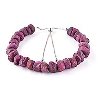 Natural Ruby 7-9mm Nugget Tumble Shape Rough Cut Gemstone Beads 7 Inch Adjustable Silver Plated Clasp Bracelet For Men, Women. Natural Gemstone Stacking Bracelet. | Lcbr_05369