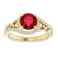 Sculptural 1 CT Ruby Engagement Ring 14k Gold, Scroll Red Ruby Ring, Art Deco Genuine Ruby Diamond Ring, Vintage Ruby Ring, July Birthstone