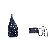 Vera Bradley Medium Sling Backpack, Snow Globe Motifs-Recycled Cotton Zip Id Case and Lanyard Combo, Snow Globe Motifs-Recycled Cotton