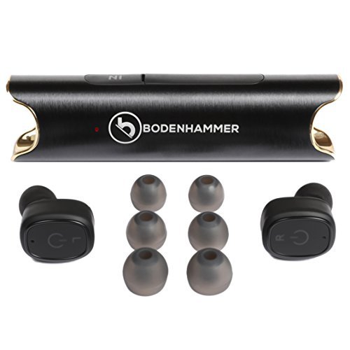 Bodenhammer True Wireless Earbuds - Memory Foam Tips & Charging Case - Black