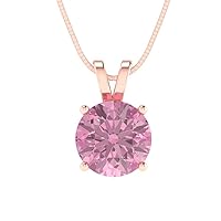 Clara Pucci 2.6 ct Round Cut Genuine Pink Simulated Diamond Solitaire Pendant Necklace With 18