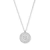 925 Sterling Silver 18 Inch + 2 Inch Round Flower Pattern Disk Necklace 18+2 Inch Rhodium Plated Lobster Jewelry Gifts for Women