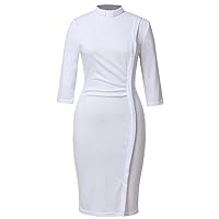 BLESSUME Catholic Church Women Clergy Tab Collar Dress 3/4 Sleeve Ruched Elegant Business Pencil Sheath Dress