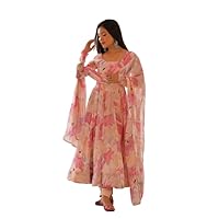 Design a new multicolor floral print Anarkali with Dupatta and Pent set for Women