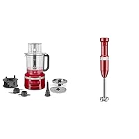KitchenAid 13-Cup Food Processor, Empire Red & Variable Speed Corded Hand Blender - KHBV53