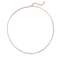 14k Rose Gold Skinny Omega .08ct Diamond Bar Necklace With Lobster Clasp Total Length With 2 Inch Ex Jewelry for Women
