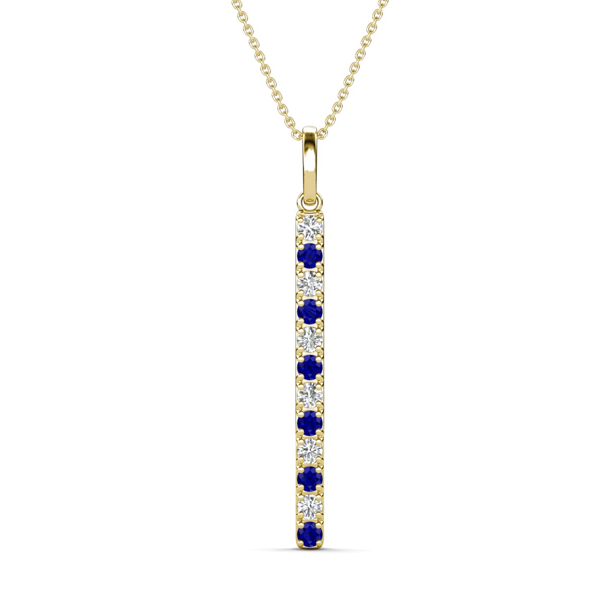 TriJewels Alternating Round Natural Diamond & Blue Sapphire 0.31 ctw Vertical Pendant Necklace 14K Gold
