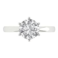 Clara Pucci 2.0 ct Round Cut Solitaire Genuine Moissanite Engagement Wedding Bridal Promise Anniversary Ring in 14k White Gold for Women