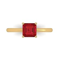 Clara Pucci 1.0 carat Asscher Cut Solitaire Simulated Ruby Proposal Wedding Bridal Anniversary Ring 18K Yellow Gold