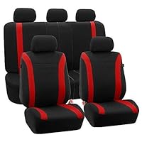 FH Group Automotive Car Seat Covers Cosmopolitan Flat Cloth Full Set Red Seat Covers, (Airbag Compatible & Split Bench) with Gift Universal Fit Interior Accessories for Cars Trucks and SUVs