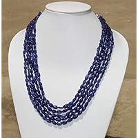 LKBEADS 18 Inch Long Natural Tanzanite Smooth Oval Beads 5 Strand Necklace/Tanzanite Multi Strand Necklace / 6x5-12x8mm Code-HIGH-41363
