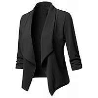 Women Stretchy Blazer Jacket Long Sleeve Cropped Open Front Work Office Casual Blazers Coats with Pockets