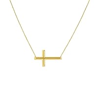 925 Sterling Silver Gold Plated Adjustable Side ways Sideways Religious Faith Cross Necklace With 2 Inch Ext 18 Inch Jewelry for Women