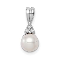 925 Sterling Silver Polished Rhodium Plated Diamond and Freshwater Cultured Pearl Pendant Necklace Measures 14x6mm Wide Jewelry for Women