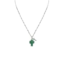 Silver Double Cross Necklace Natural Crystal Plus Micro-Inlaid Zircon Pendants Option