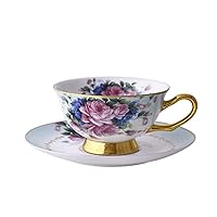 DFHBFG Flowered Decal Porcelain Coffee set Cup Grace Tea Ware for Wedding Gift Teaware Bone China Weddin