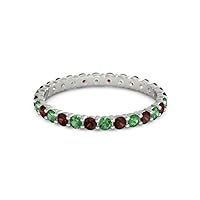 Emerald With Garnet Round 2.50 MM Eternity 925 Sterling Silver Women Wedding Ring Jewelry