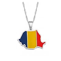Map Pendant Necklace - Romania Map Necklace for Men and Women, Romanian Map Necklace with Flag Sweater Clavicle Chain Neckwear, Ethnic Symbol Neckwear Pendant