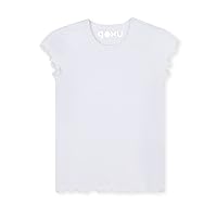 Girls' Puff Short Sleeve Cotton Solid T-Shirts Tops, Crewneck Comfort Silky Soft Cotton Basic Layering Tees, Ages 5-12