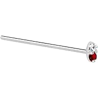 Body Candy Solid 14k White Gold 1.5mm Genuine Ruby Diamond Marquise Straight Fishtail Nose Stud Ring 20 Gauge 17mm