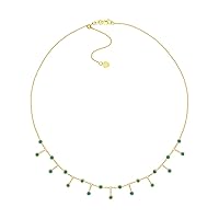 14ct Yellow Gold Simulated Turquoise Enamel Elements Adjustable Choker Necklace Jewelry for Women - 43 Centimeters