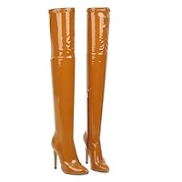 Ladies Overknee Boots Fashion Pointed Toe High Heel Elastics Patent PU Pure Color Black Red white Brown Beige Size 5.5-13.5