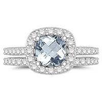 0.68 Cts Diamond & 1.66 Cts Aquamarine Engagement-Wedding Ring Set in 14K White Gold