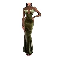 Women Mesh Patchwork Velor Long Sleeve Mermaid Long Dress Party Bodycon Dresses