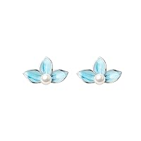 Reffeer Solid 925 Sterling Silver Plumeria Flower Stud Earrings for Women Girls Crystal Flower Stud Earrings