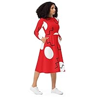 Red White Circle Print All-Over Print Long Sleeve midi Dress