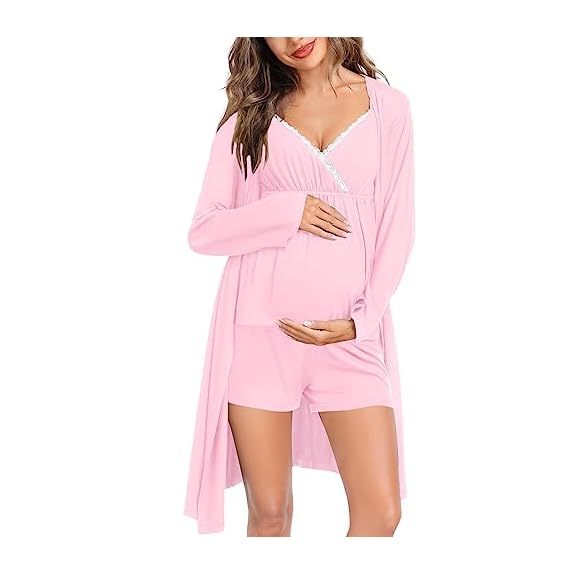SWOMOG Womens Maternity Robe Set 3 Piece Nursing Pajamas for Breastfeeding  3 in 1 Labor Delivery Hospital Pregnancy Pjs