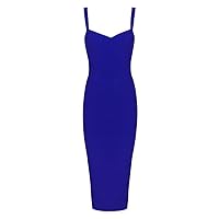 whoinshop Women's Rayon Strap Celebrity Midi Evening Party Bandage Dress Blue XS