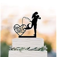 Mermaid Wedding Cake Topper Fishing Mr And Mrs Cake Topper, Fisherman Cake Topper, Groom Lifting Bride, Heart Cake Decor,