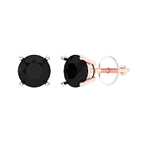 1.6 ct Brilliant Round Cut Solitaire VVS1 Natural Black Onyx Pair of Stud Earrings Solid 18K Rose Gold Screw Back