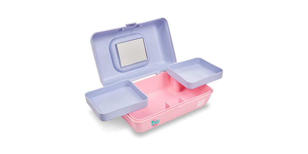 Caboodles Stay Retro - Pretty In Petite Makeup Organizer | Compact Carrying Cosmetic Case, Periwinkle Blue Over Pink